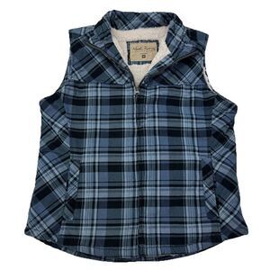 North River Womens Sherpa Lined Plaid Vest Blue Fleece Flannel Zip Sz Medium
